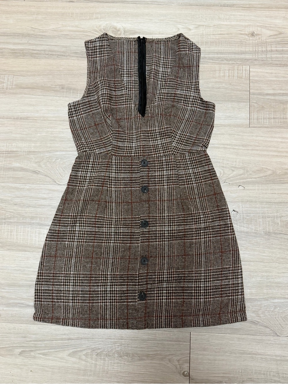 V-Neck Plaid Mini Dress